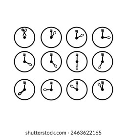 The design of the clock pack is in the form of needles in the shape of spoons and forks