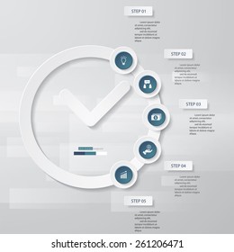 Design Clock&Time template/graphic or website layout. Vector. 5 Steps Layout.