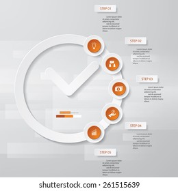 Design Clock&Time template/graphic or website layout. Vector. 5 Steps Layout.