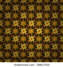 Design for cloth, wallpaper, gift wrapping. Vector vintage natural pattern. Print for silk, calico and home textiles. Seamless background with cute simple flowers in gray, brown and yellow colors.