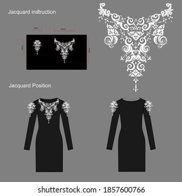 Design for clothes. Baroque jacquard details for top and sleeves. Measurements shown. Suitable for dresses, sweaters, hoodies - Vector.