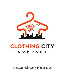 design clothes hanger logo with city silhouette