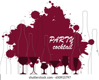 Design for cocktail party.Wine list.Vector set of bottles for alcohol.Glasses for alcoholic drinks.Bottle background.