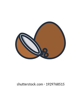 El diseño de la ilustración vectorial de icono plano de frutas y verduras de coco, este vector es adecuado para iconos, logos, ilustraciones, pegatinas, libros, cubiertas, etc.