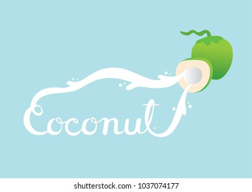 Design coconut juice, Splash  is wold coconut vector. Blue background.