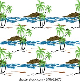 Design coconut trees, beaches and mountains.