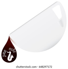 Design coffee cup with a flowing coffee drop and the symbol Jazz Cafe
