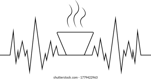 Design für Kaffeeliebhaber. Herzschlag Diagramm mit einer Tasse heißen Kaffee.