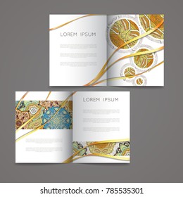 Design collection with mandala symbols. Set of business cards with circle ornament. Vector tribal ethnic decoration