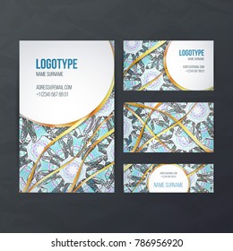 Design collection with mandala symbols. Set of business cards with circle ornament. Vector tribal ethnic decoration