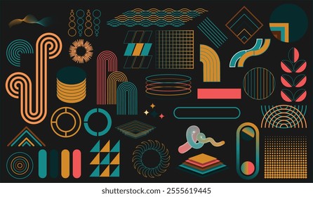 DESIGN COLLECTION OF RETRO ELEMENTS VINTAGE GEOMETRIC LINES AND SHAPES