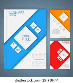 Design color brochures for business in geometric style, lines, circles, diamonds and octagons. Set.