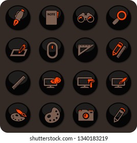 Design color vector icons on dark background for user interface design