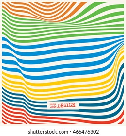 Design color waving lines illusion background. Abstract stripe distortion backdrop. Zebra style decoration. Wallpaper with empty space for your text. Vector illustration