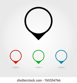 The design of colored location indicator icons located on a light background. Vector.