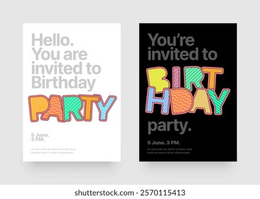 Design with colorful eye catching typography for your flyer, poster, cover, brochure or banner. Birthday party invitation layout template. 