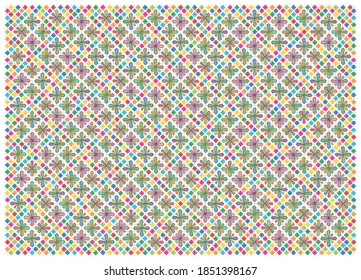 Design of colorful floral geometric pattern, very common in traditional Brazilian lace fabric. Vector illustration.