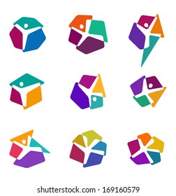 Design colorful people vector logo template. "y", "x" letters icon set. You can use in the dance,  yoga ,sport and other organization concept of pattern.