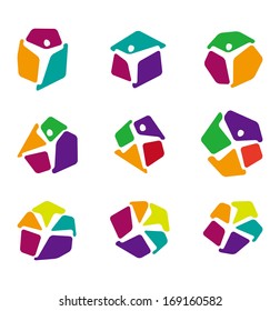 Design colorful people vector logo template. "y", "x" letters icon set. You can use in the dance,  yoga ,sport and other organization concept of pattern.