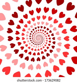 Design colorful spiral heart backdrop. Valentines Day background. Vector art