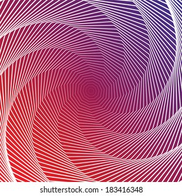 Design colorful twirl movement illusion background. Abstract strip distortion geometric backdrop. Spider web texture. Vector-art illustration