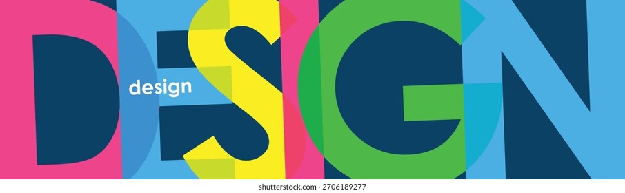 DESIGN buntes Vektortypografie-Banner auf dunkelblauem Hintergrund