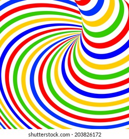 Design colorful vortex movement illusion background. Abstract stripe torsion twisting backdrop. Vector-art illustration