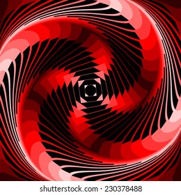 Design colorful vortex movement illusion geometric background. Abstract stripe distorted textured twisted backdrop. Vector-art illustration
