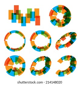 Design colorfull elements set icons. Abstract vector spiral background. Circle, ellipse, oval. Diagram.