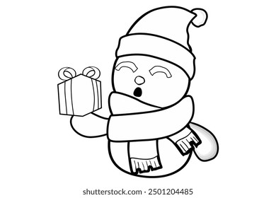 Design a coloring image with a Christmas snowman theme