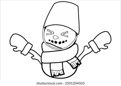 Design a coloring image with a Christmas snowman theme
