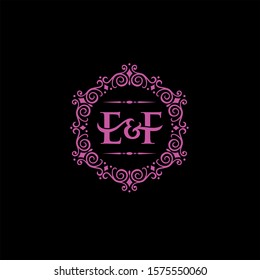 Design combination of E and F letters with a circular ornament.