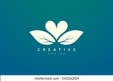 The design of the combination of leaf objects with a heart shape. Minimalist and simple vector in gold