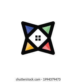 Design combination star and home with a flat minimalist style. Abstract emblem, design concept, logo, logotype element, template.