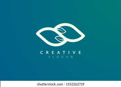 The design of the combination of two leaf object. Minimalist and simple vector in gold