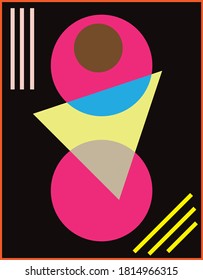Design a combined geometry between a circle with a triangle on a black background plus line, can be used for wallpaper, book cover, t-shirt design or for decoration