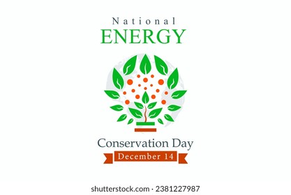 design commemorating national energy conservation day. December 14. green trees and buildings