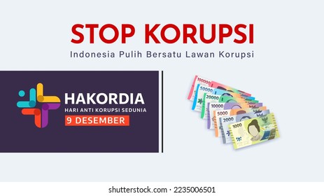 Diseño conmemorando el Día Mundial contra la Corrupción HAKORDIA, 9 de diciembre. en Indonesia 2022. diseño vectorial con fondo en blanco para banner