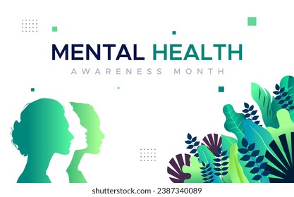 design commemorating world mental health awareness month. let's care about mental health. design with a silhouette of a woman's head