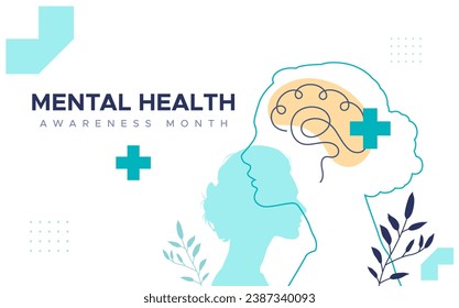 design commemorating world mental health awareness month. let's care about mental health. design with a silhouette of a woman's head