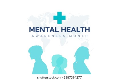 design commemorating world mental health awareness month. let's care about mental health. design with a silhouette of a woman's head