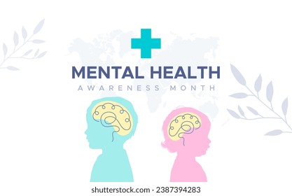 design commemorating world mental health awareness month. let's care about mental health. design with a silhouette of a woman's head