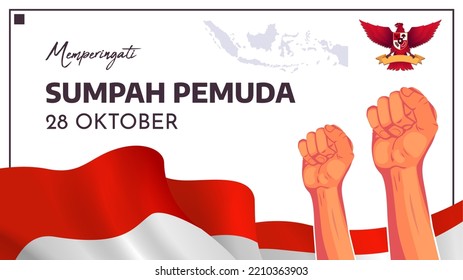 Design for the commemoration of the national day "Youth Pledge" October 28 throughout Indonesia. Indonesian People's Struggle. Background gradient red