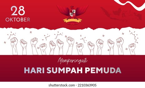 Design for the commemoration of the national day "Youth Pledge" October 28 throughout Indonesia. Indonesian People's Struggle. Background gradient red