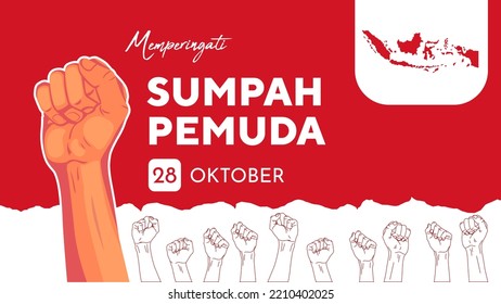 Design for the commemoration of the national day "Youth Pledge" October 28 throughout Indonesia. Indonesian People's Struggle. Background gradient red