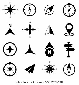 Design of Compass icon set, navigation symbol vector in black and white colour