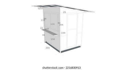 design of a complete container booth with side view size