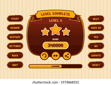 Design for Complete set of score button game pop-up, icon, window and elements for creating medieval RPG video games