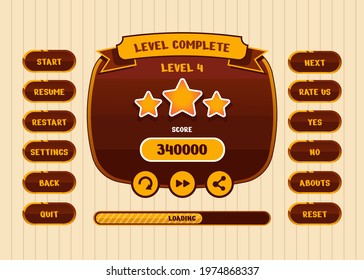 Design for Complete set of score button game pop-up, icon, window and elements for creating medieval RPG video games