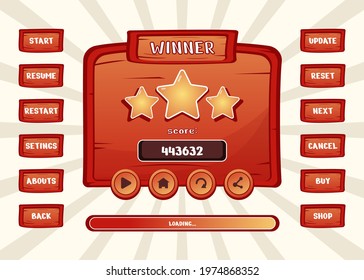 Design for Complete set of score button game pop-up, icon, window and elements for creating medieval RPG video games